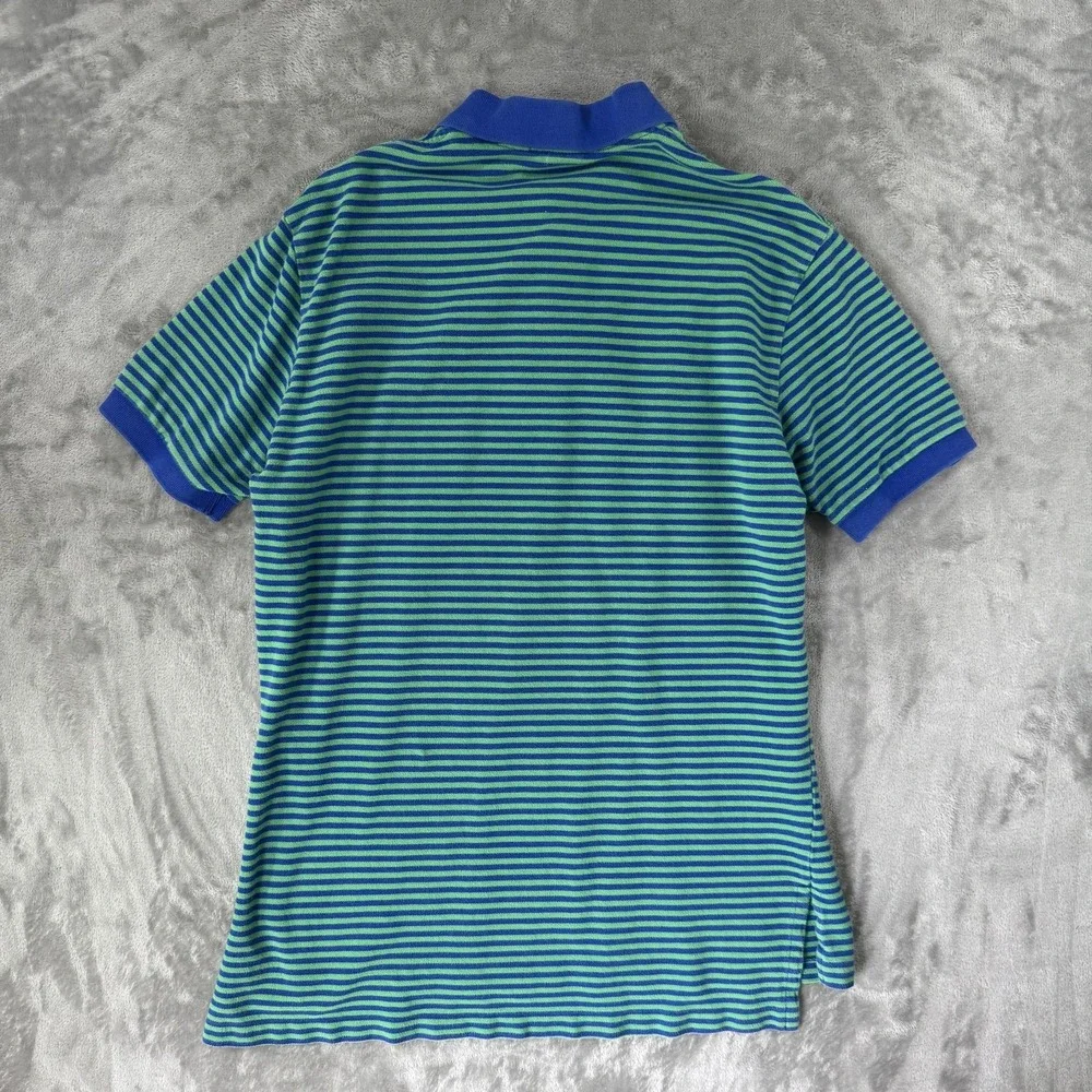 VTG Polo Ralph Lauren Polo Shirt Mens Large Blue Green Stripe Pique Casual Logo